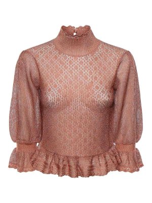 CHLOE': crew necks - Lurex Knit Sweater With Ruffle