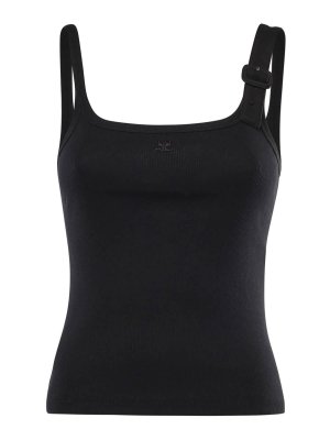 Courreges: Tops & Tank tops - 90S-Inspired Cotton Tank Top With Buckle