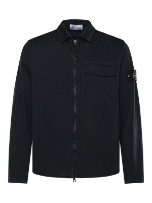 STONE ISLAND: casual jackets - Cotton Satin Overshirt With Logo