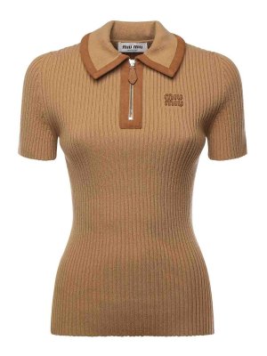 MIU MIU: polo shirts - Ribbed Cashmere Polo Shirt