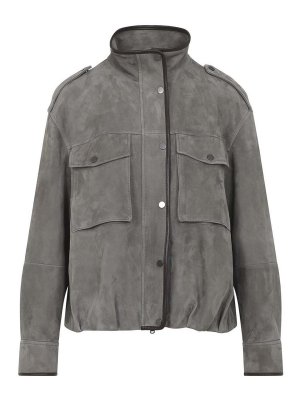 BRUNELLO CUCINELLI: Vestes en cuir - Blouson En Cuir - Gris