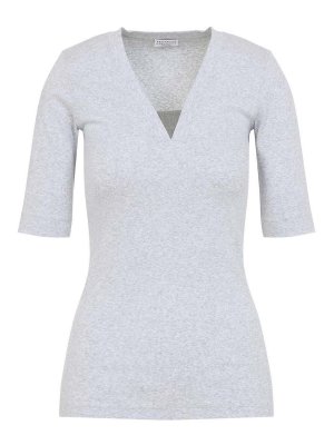 BRUNELLO CUCINELLI: t-shirts - V-Neck Ribbed T-Shirt
