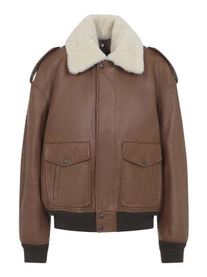 SAINT LAURENT: leather jacket - Aviator Jacket