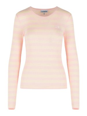 GANNI: t-shirts - Pink Stretch Cotton T-Shirt