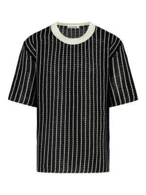 JIL SANDER: t-shirts - Crochet Black Cotton T-Shirt