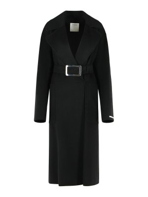 SPORTMAX: knee length coats - Cose Robe Coat In Pure Black Virgin Wool