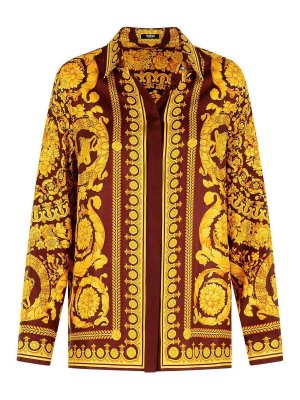 VERSACE: camicie - Camicia Di Seta Marrone E Oro