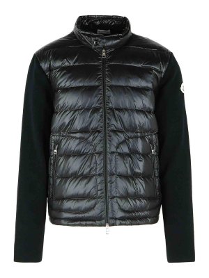 MONCLER: cardigans - Padded Wool Cardigan With Black Zip