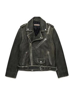 Marni: Vestes en cuir - Blouson En Cuir - Gris