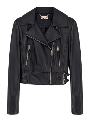 ELISABETTA FRANCHI: leather jacket - Cropped Leather Jacket