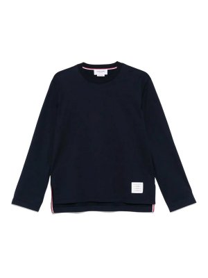 THOM BROWNE: crew necks - Oversized Long Sleeve Tee W/ Rwb Knit Trim