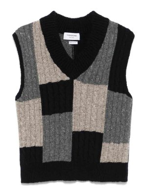 THOM BROWNE: Strickpullover mit V-Ausschnitt - V-Pullover - Dunkelblau