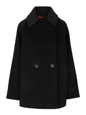 MAX MARA STUDIO: knee length coats - Double-Breasted Wool Pea Coat