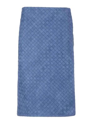 BOTTEGA VENETA: Faldas de cuero - Falda De Cuero - Azul Claro
