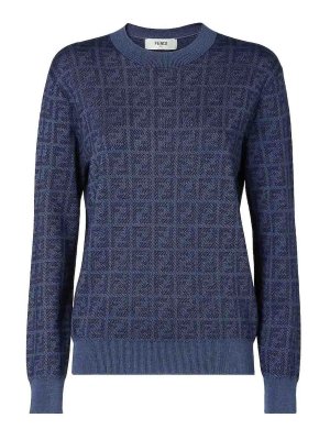 FENDI: crew necks - Ff Knit Denim Sweater