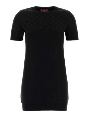 GUCCI: knee length dresses - Short Sleeve Crew-Neck Dress