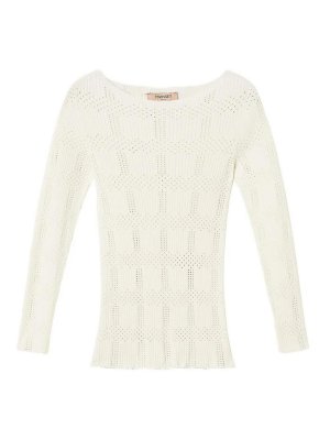 TWINSET: Strickpullover mit Rundhalsausschnitt - Rundhalspullover - Creme