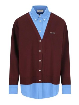 MIU MIU: cardigans - Wool Cardigan With Cotton Details