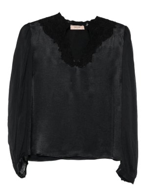 TWINSET: Strickpullover mit Rundhalsausschnitt - Rundhalspullover - Schwarz