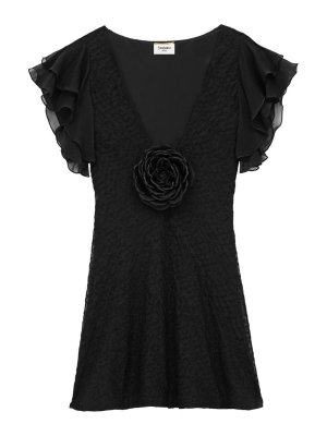 SAINT LAURENT: knee length dresses - V-Neck Embroidered Dress
