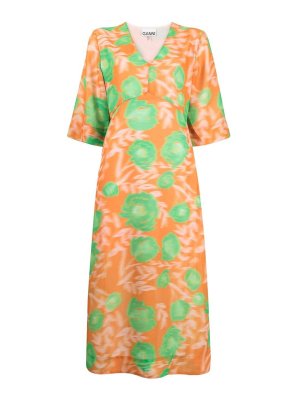 GANNI: Knielange Kleider - Knielanges Kleid - Orange