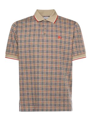 BURBERRY: polo shirts - Cotton Blend Check Polo Shirt