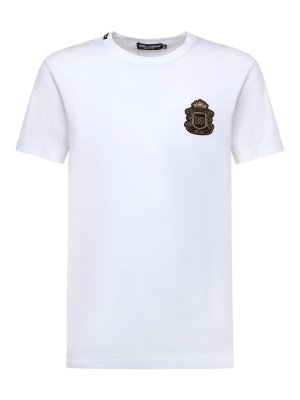 DOLCE & GABBANA: t-shirts - Cotton T-Shirt With Heraldic Patch