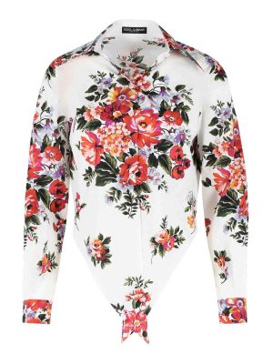 DOLCE & GABBANA: camicie - Camicia Fiori in cotone bianco