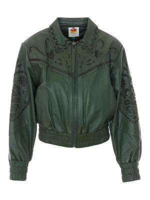 FARM RIO: leather jacket - Green Richilieu Heart Leather Jacket
