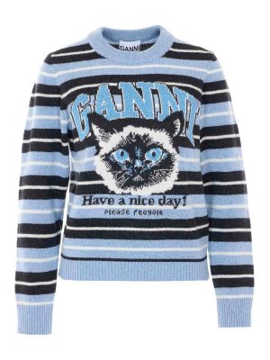 GANNI: Strickpullover mit Rundhalsausschnitt - Rundhalspullover - Blau