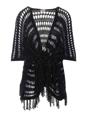 TWINSET: knee length dresses - Black Lurex Mesh Dress