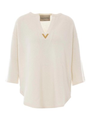 VALENTINO GARAVANI: maglia collo rotondo - Maglione bianco avorio