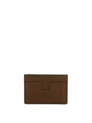 TOM FORD: wallets & purses - Olive Brown T Line Classic Cards Holder