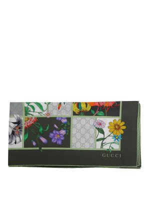 GUCCI: scarves - Green Floral Print Scarf