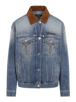 VERSACE: cappotti al ginocchio - Giubbotto in denim lavaggio stone wash