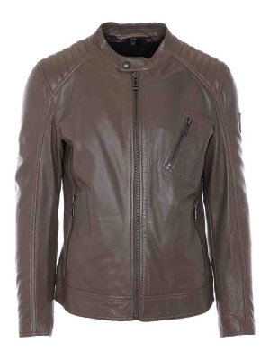 BELSTAFF: leather jacket - Fatigue Green Racer Leather Jacket