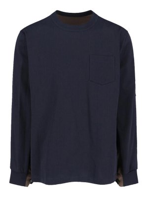 Sacai: Strickpullover mit Rundhalsausschnitt - Rundhalspullover - Blau