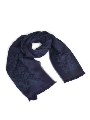 TAGLIATORE: scarves - Scarf In Navy Blue Jacquard Wool