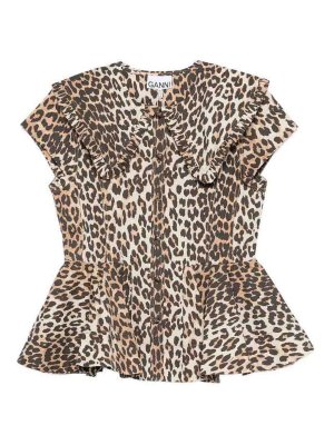 GANNI: Camisas - Camisa - Marrón