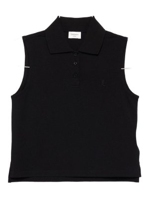 SAINT LAURENT: polo shirts - Cotton Sleeveless Polo Shirt