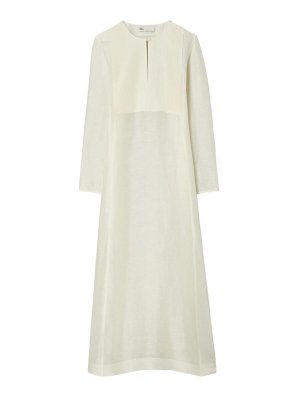 TORY BURCH: copricostume - Caftano Lungo In Lino E Seta