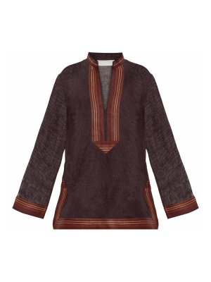 TORY BURCH: tuniche - Tunica a righe in lino