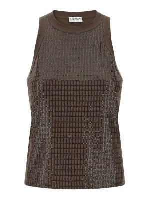 BRUNELLO CUCINELLI: Tops & Tank tops - Dazzling Check Embroidery Top