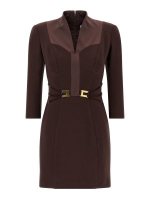 ELISABETTA FRANCHI: ニーレングスドレス - 膝丈ドレス - ブラウン