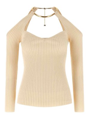 ELISABETTA FRANCHI: Strickpullover mit Rundhalsausschnitt - Rundhalspullover - Beige