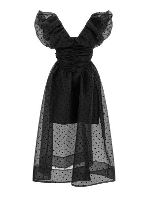 GANNI: knee length dresses - Black Organza Ruched Dress