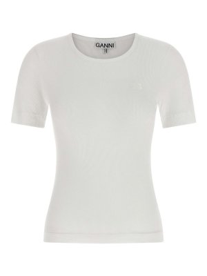 GANNI: t-shirts - Logo Embroidery T-Shirt