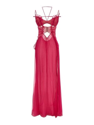 NENSI DOJAKA: knee length dresses - Frilled Gown With Cutouts Dress