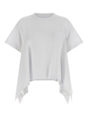 Sacai: t-shirt - T-shirt con inserto in denim