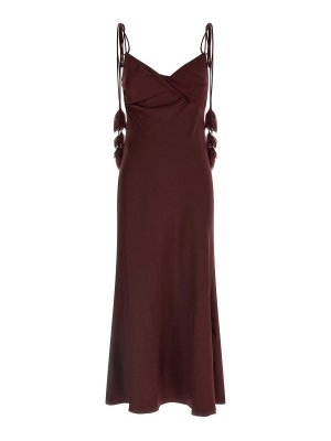 Self Portrait: knee length dresses - Burgundy Satin Flower Midi Dress